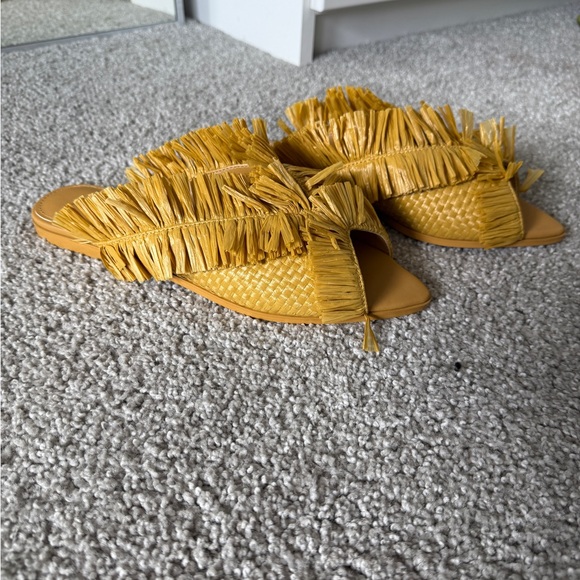 Yellow Fringe Women's Slide Sandals - Picture 1 of 3
